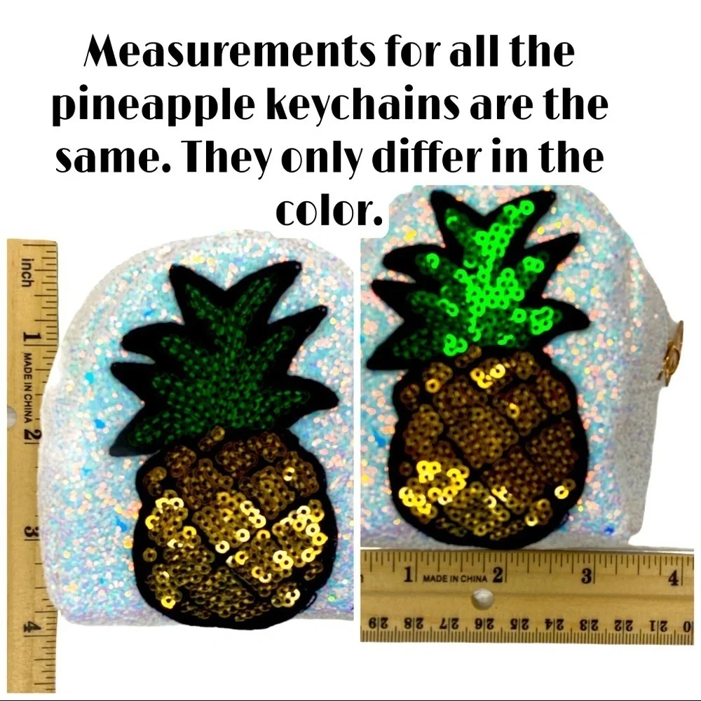 GLITTER PINEAPPLE MINI BACKPACK COIN PURSE KEYCHAIN IN BLACK‎